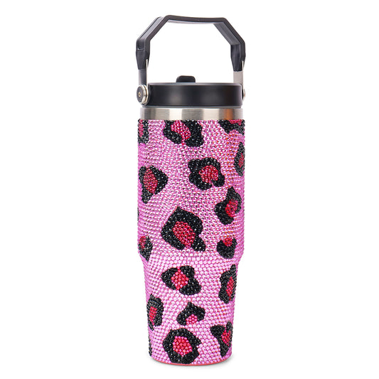 Leopard Print Rhinestone Tumbler (900ML)