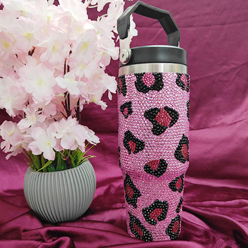 Leopard Print Rhinestone Tumbler (900ML)