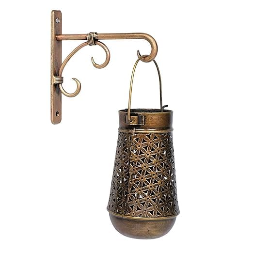 Glitzlives PresentHandmade Rajasthani Traditional Brass Hanging Pitcher Jar Tea Light Holder with Antique Wall Bracket/Candle Lantern with Copper Finish/Showpiece