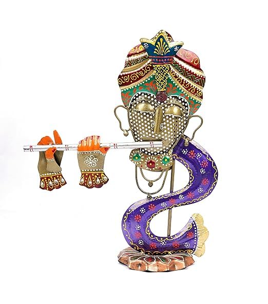 Glitzlives Present Metal Krishna Idol Showpiece Tea Light Candle Holder Stand Tealight Candle Holders for Home Living Room Table Decoration (30x13x37 Cm)