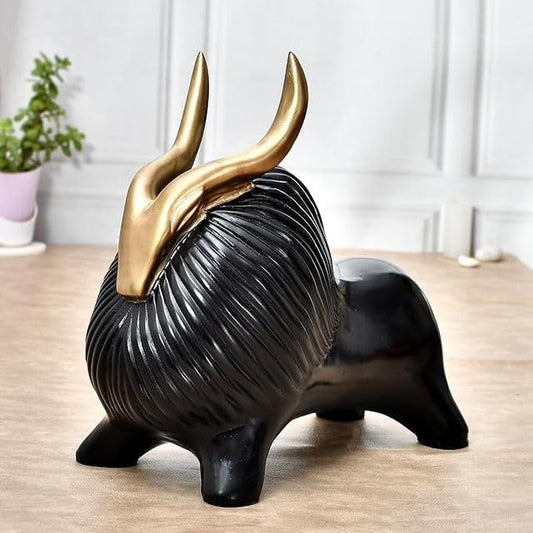 Glitzlives Black Yak Sculpture for Home Decor with Golden Horned Showpiece Figurine