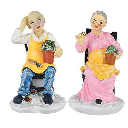 Glitzlives Hand Crafted Exclusive Pair of Dada Dadi Couple for Home Decor/Gifting/Living Room Decorative Showpiece - 21 cm (Polyresin, Multicolor)