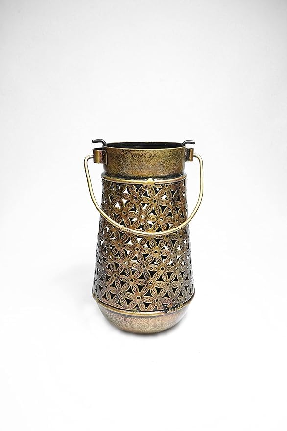 Glitzlives PresentHandmade Rajasthani Traditional Brass Hanging Pitcher Jar Tea Light Holder with Antique Wall Bracket/Candle Lantern with Copper Finish/Showpiece