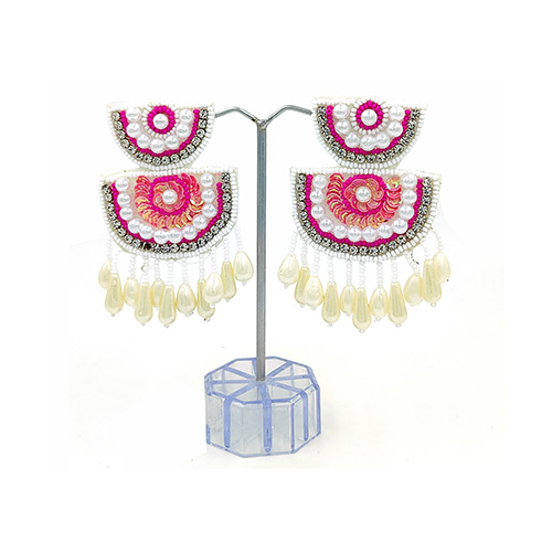 Colorful duo ear ring pink