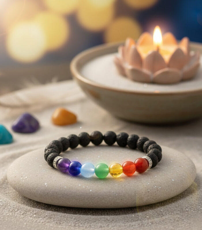 7 Chakra Lava With Natural Beads Bracelet