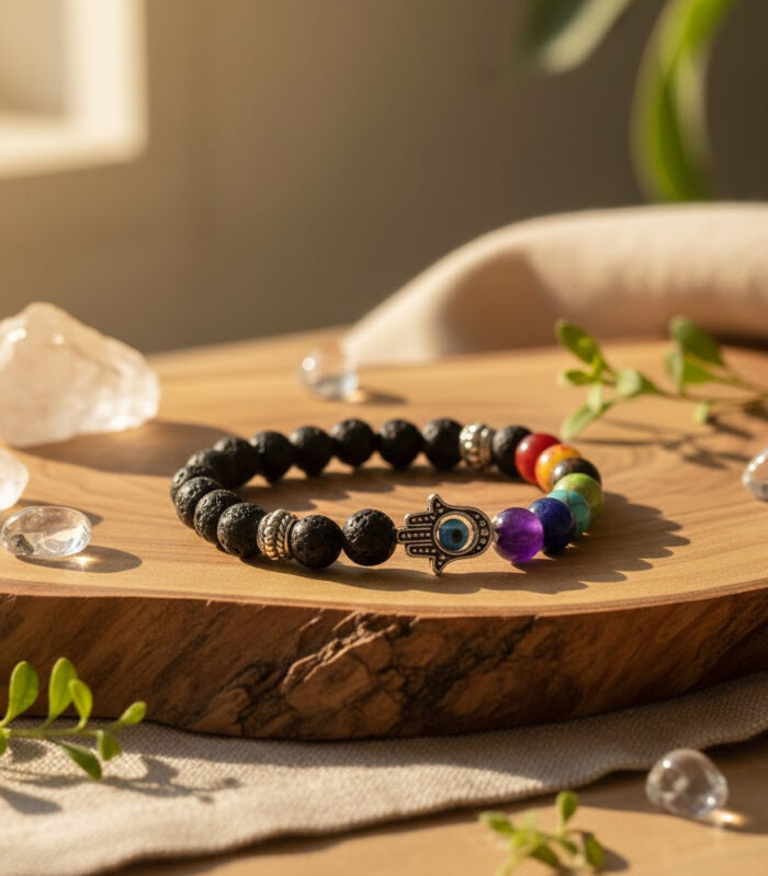 7 chakra Lava Regular Bracelet With Hamsa Charm