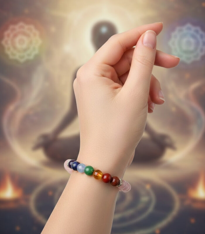 Rose Quartz With 7 Chakra Beads Bracelet